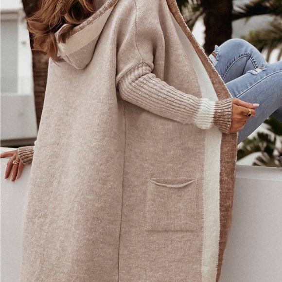 #32 Autumn Longline Color Block Knitted Cardigan-Brown - Picture 6 of 6